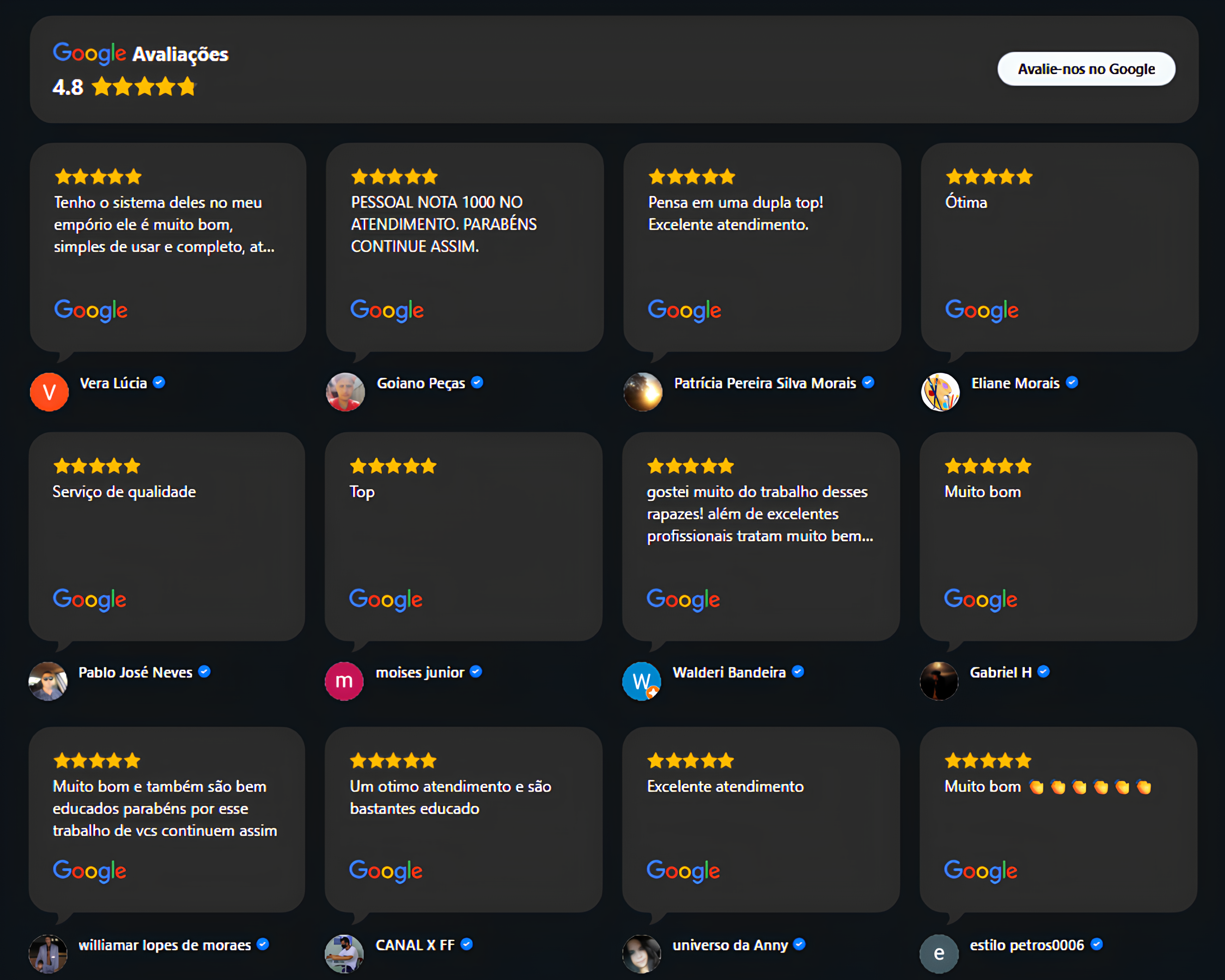 Avaliações reais dos clientes no Google